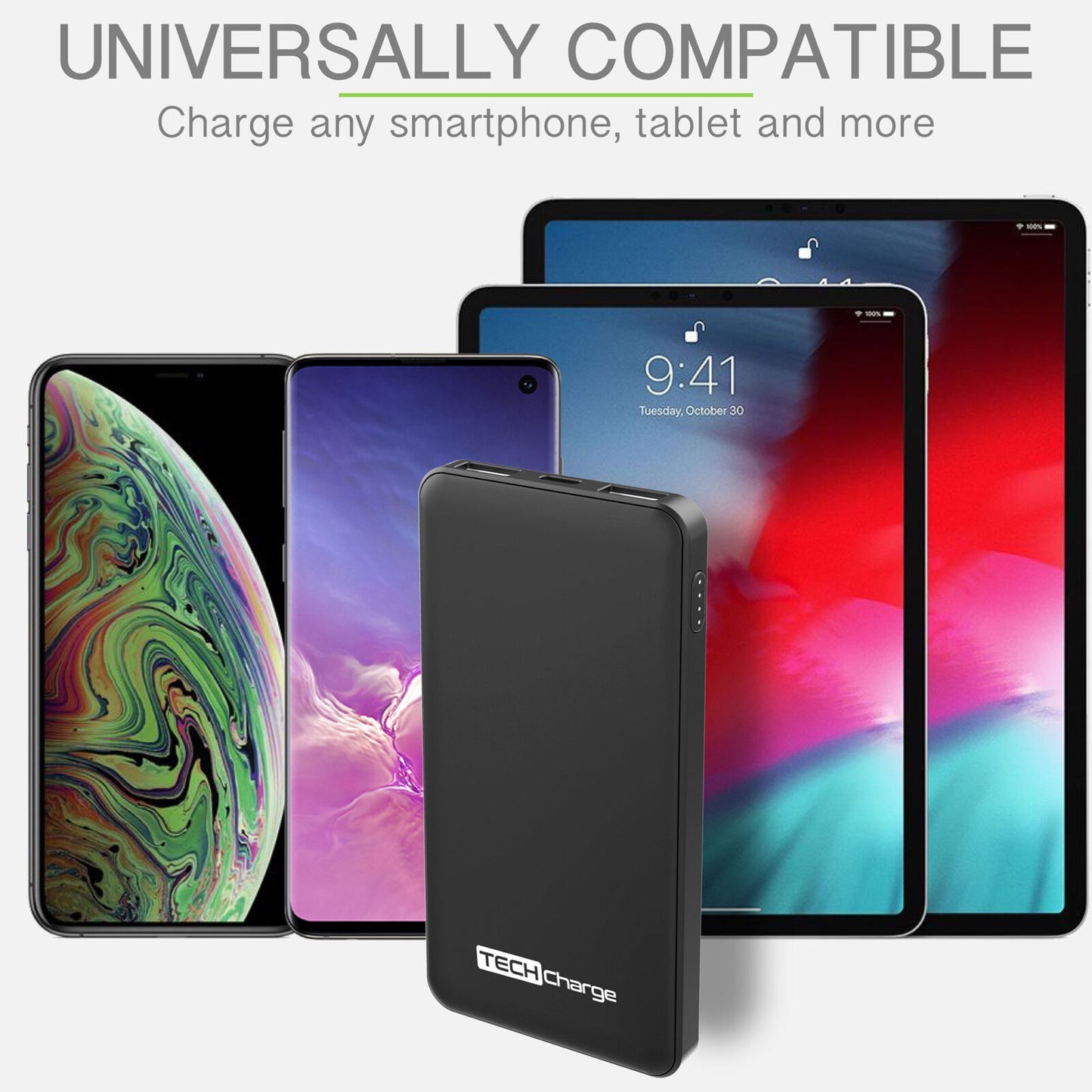 Tech Charge Power Bank Dual Port Output & USB-C Compatible Slim Portable Charger