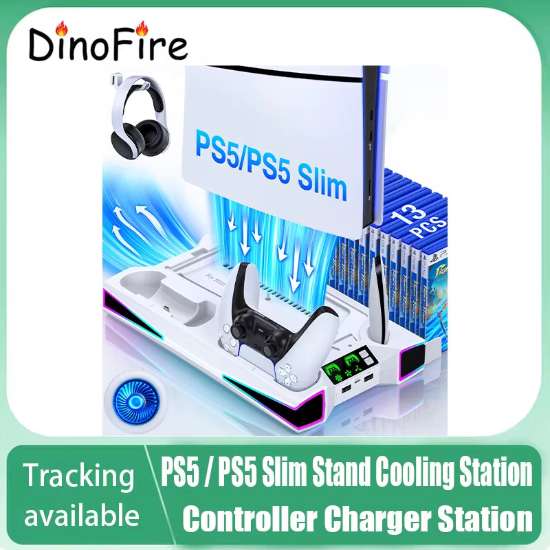 PS5 / PS5 Slim Stand Cooling Station with RGB LED Controller Charging Station PS5 Controller Charger, PS5 / PS5 Slim Accessories